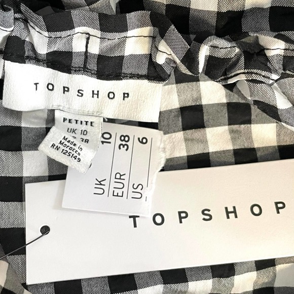 TOPSHOP Black White Gingham Plaid Puff Sleeve Crop Top NEW 6P Petite - Picture 4 of 6